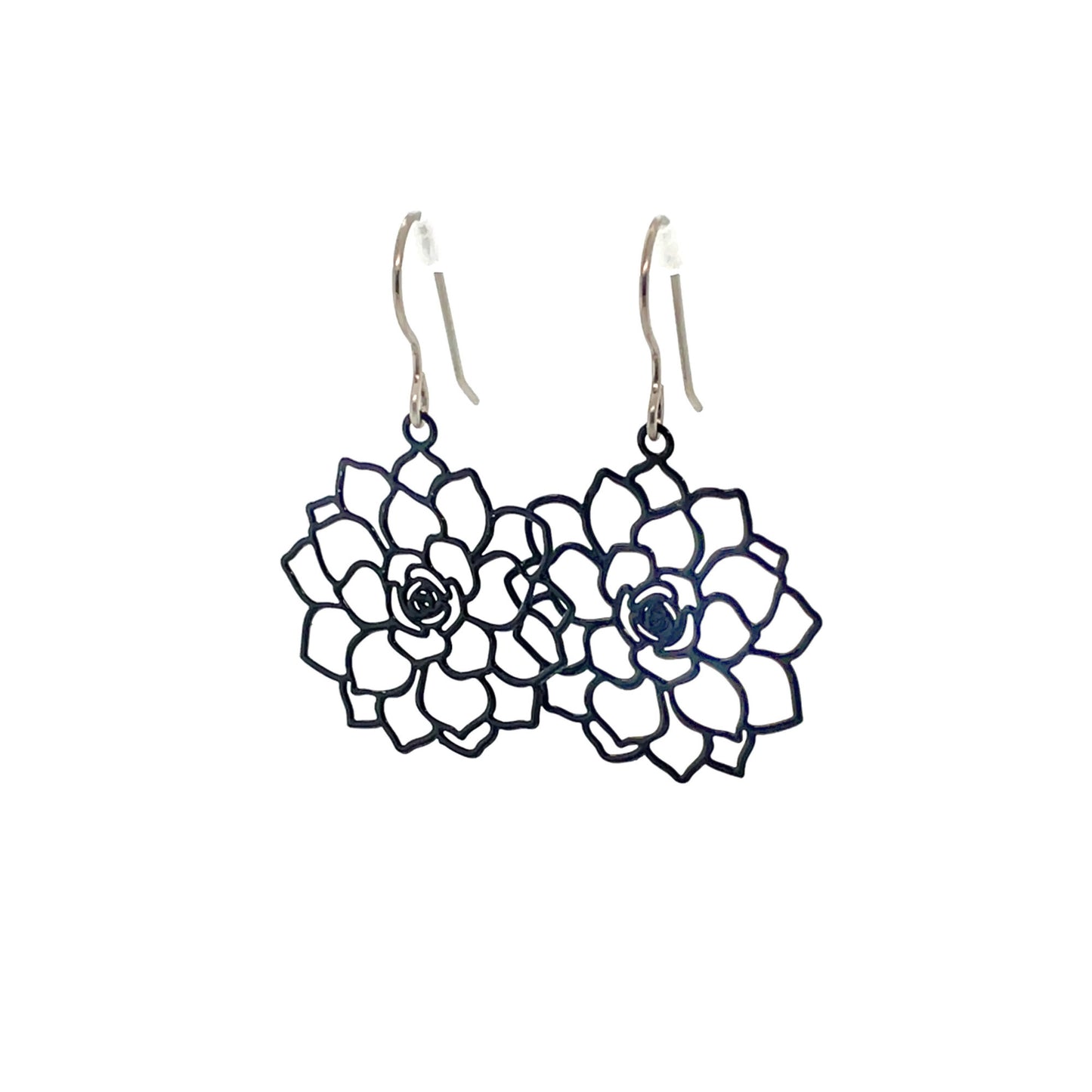 Fine Line Succulent Flower Design Dangle Earrings