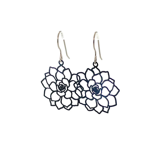 Fine Line Succulent Flower Design Dangle Earrings