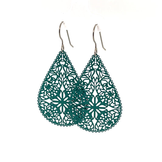 Lace Filigree Teardrop Shaped Dangle Earrings