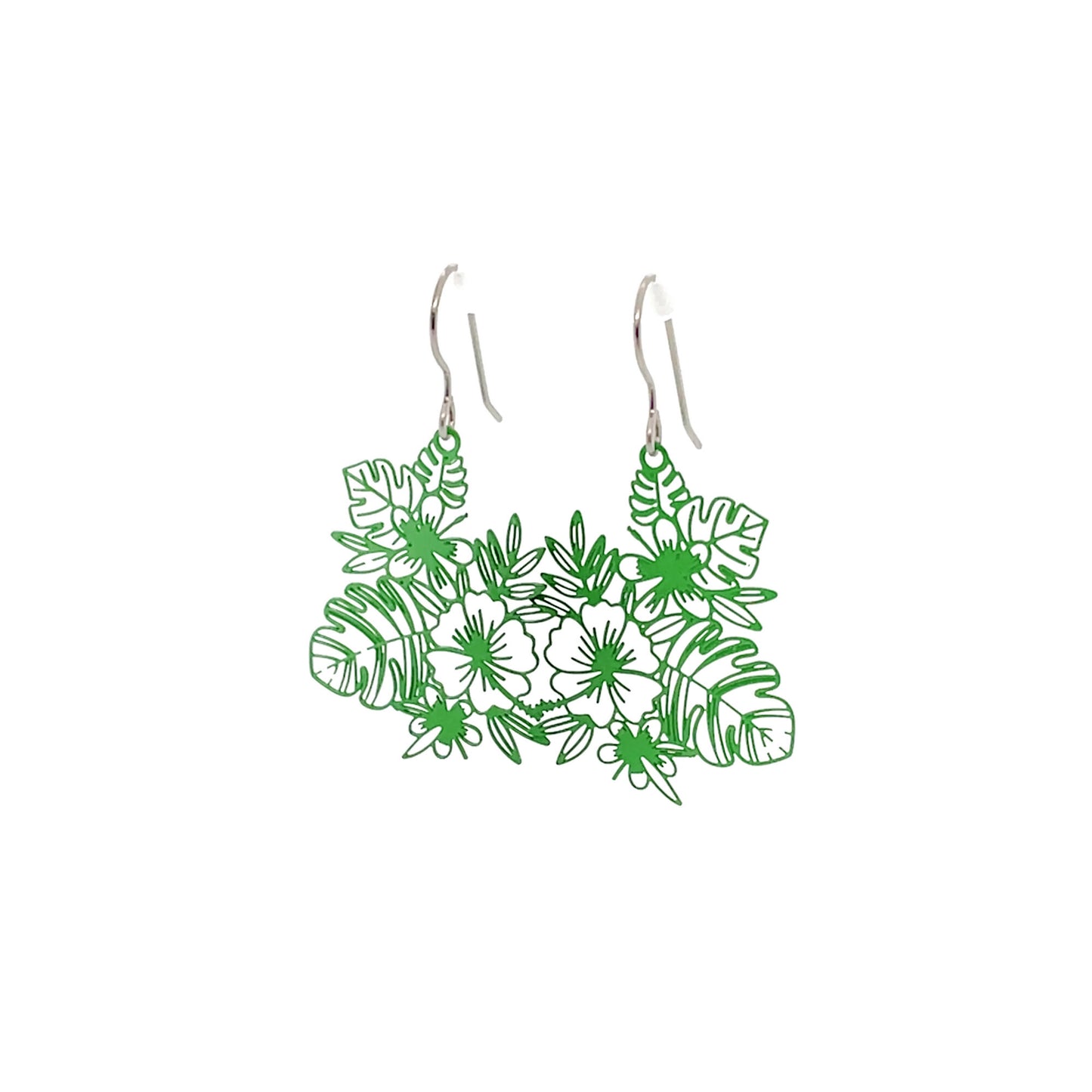 Fine Line Floral Design Dangle Earrings