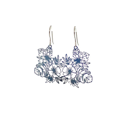 Fine Line Floral Design Dangle Earrings