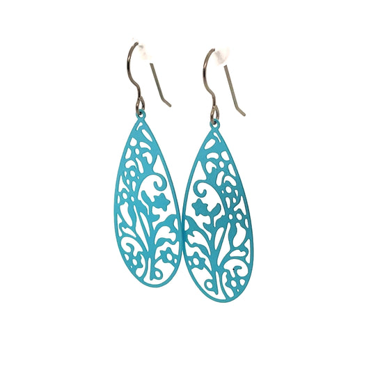 Dainty Floral Filigree Teardrop Dangle Earrings