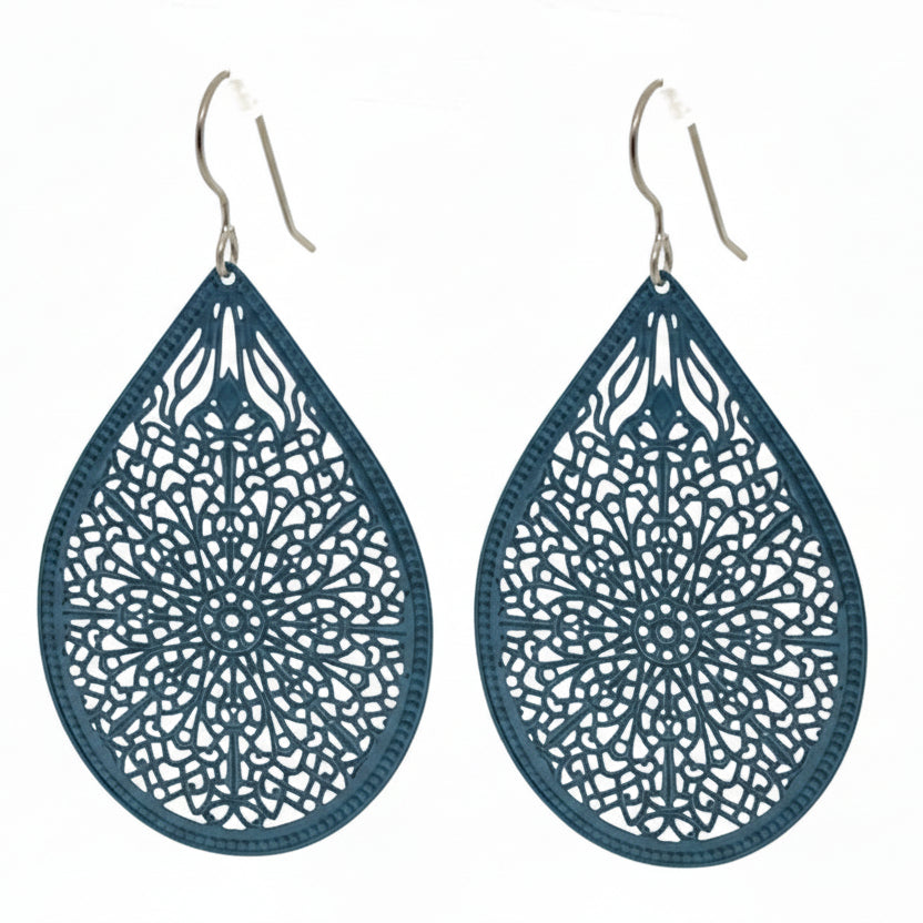 Lace Filigree Teardrop Shaped Dangle Earrings