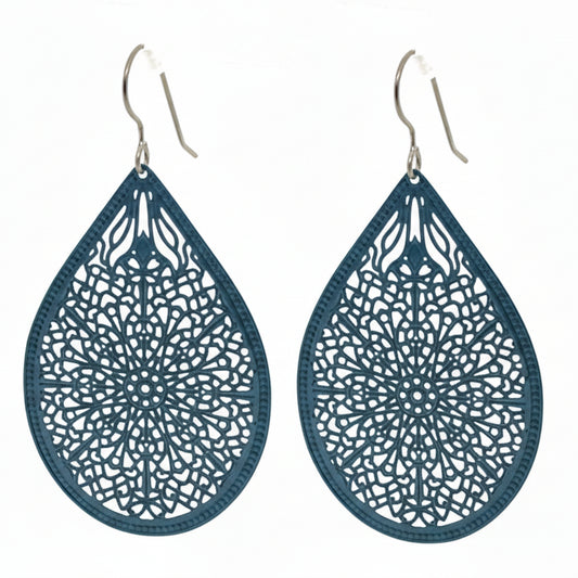 Lace Filigree Teardrop Shaped Dangle Earrings