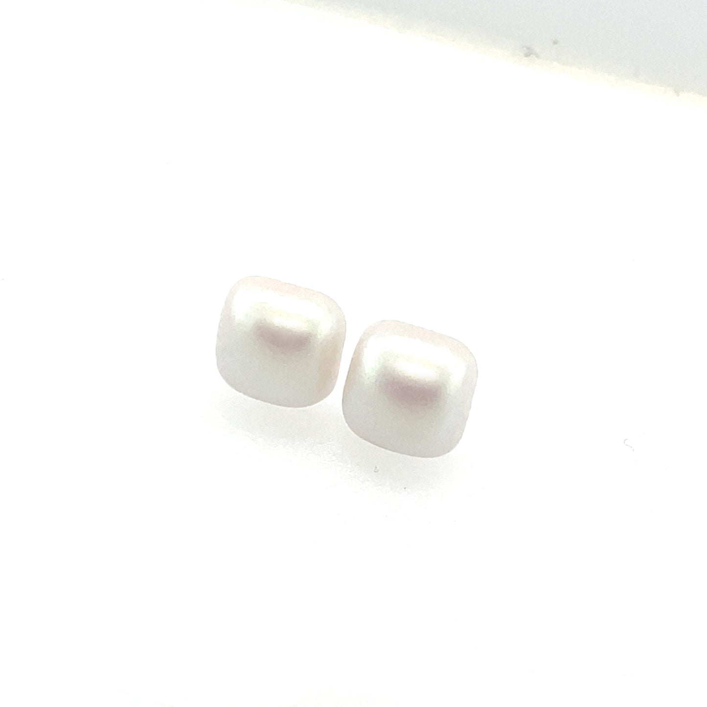 Cabochon Shell Stud Pearl Earrings, Rounded Square