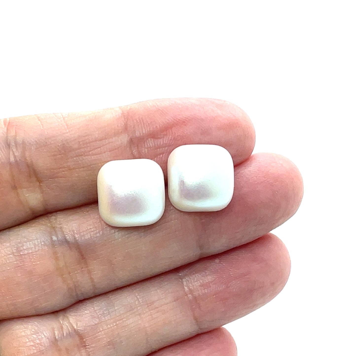 Cabochon Shell Stud Pearl Earrings, Rounded Square