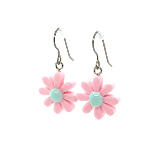 Daisy Flower Dangle Earrings - Pink