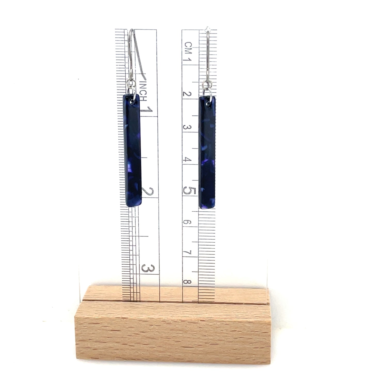 Dainty Minimalist Bar Dangle Earrings - Dark Blue