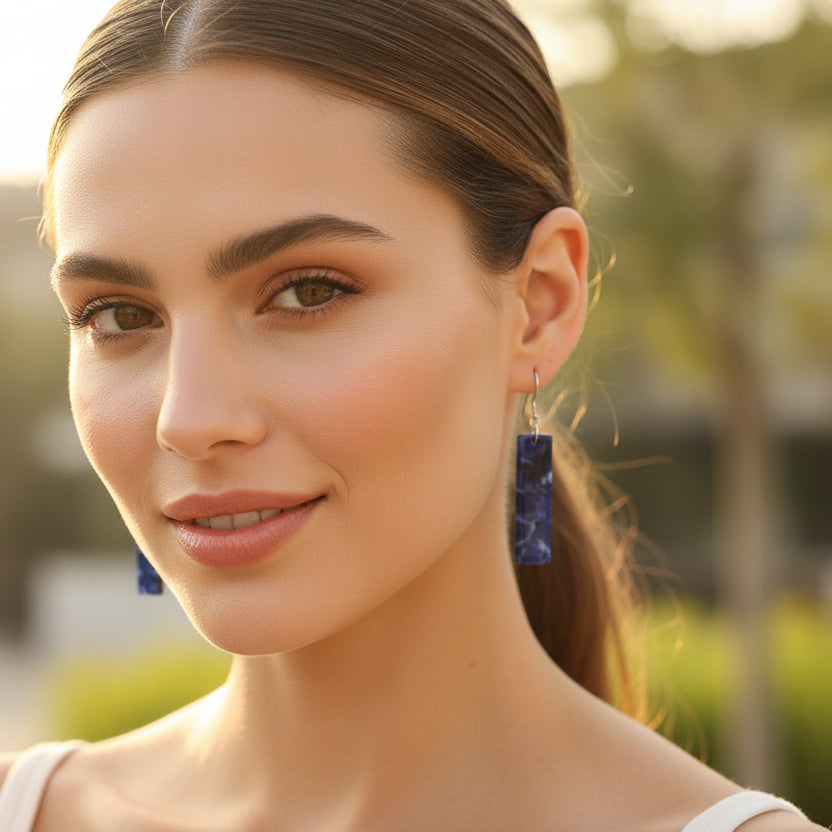 Bar Dangle Earrings - Dark Blue