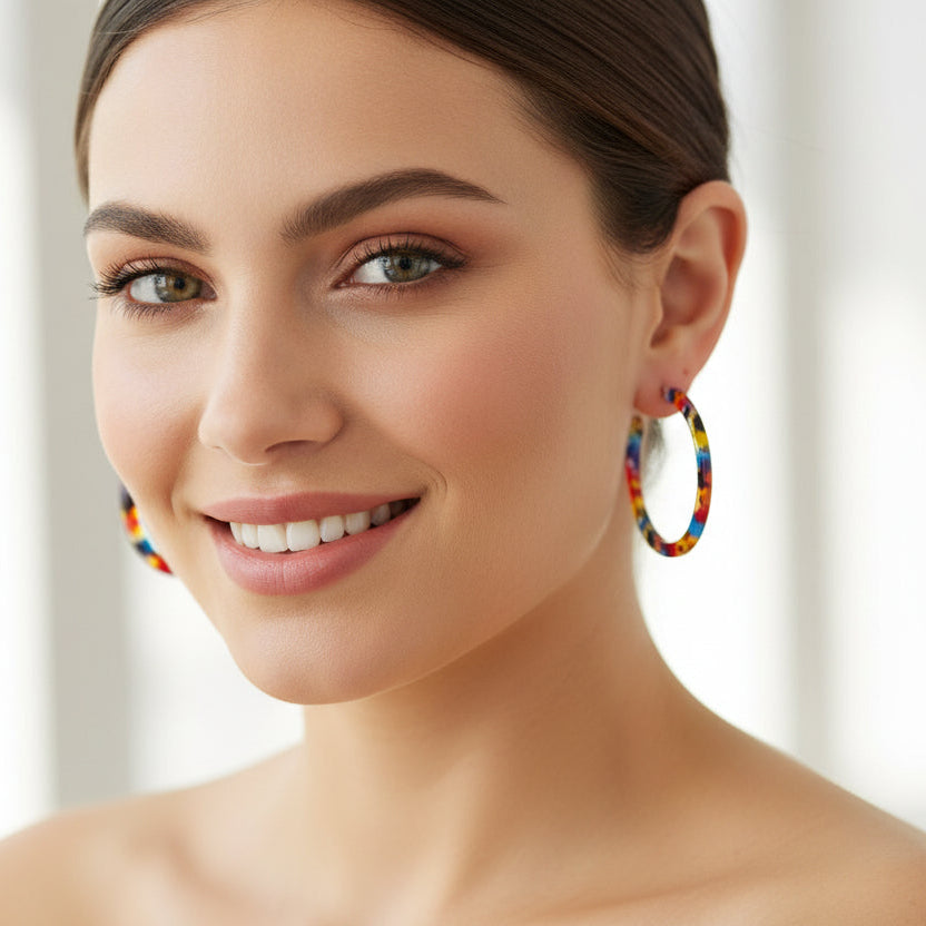 Boucles d'oreilles créoles en acrylique à clipser invisibles pour oreilles non percées, 32 mm