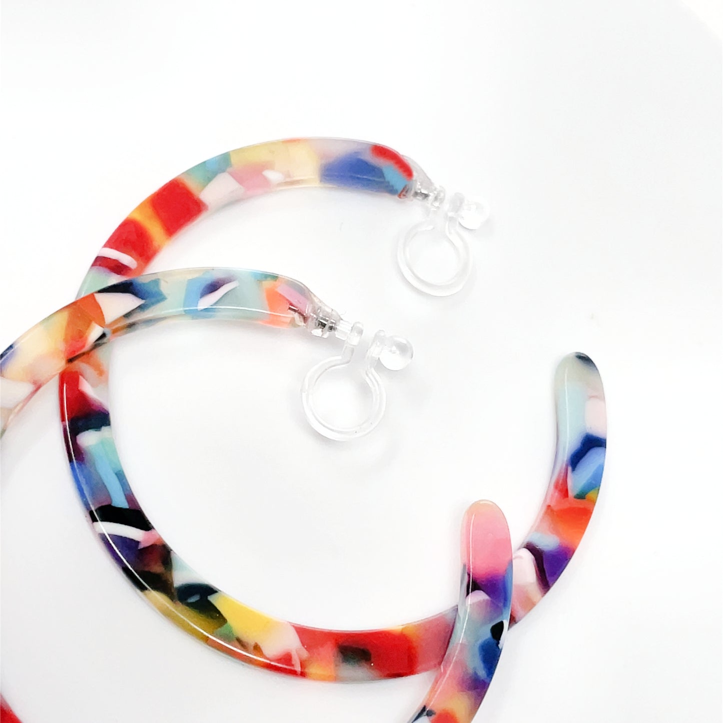 Boucles d'oreilles créoles en acrylique à clipser invisibles pour oreilles non percées, 32 mm