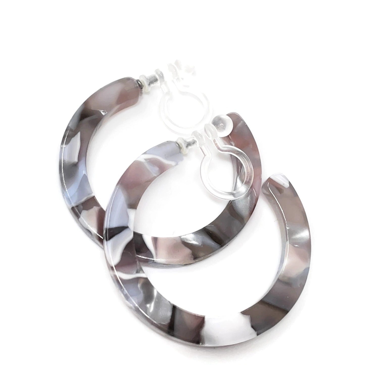Boucles d'oreilles créoles en acrylique à clipser invisibles pour oreilles non percées, 35 mm