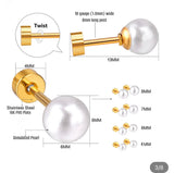 Stainless Steel, PVD 18k Gold Coating, Screw on Flat Backs, Faux Pearl 4 Sizes