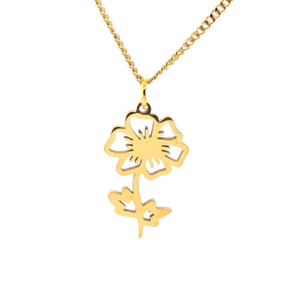 Birth Month Flower Necklace 18K Gold PVD Plated Stainless Steel
