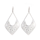 Invisible Clip On, Titanium Hook or Plastic Hook Dangle Earrings, Lace Daimond-Shape, 69mm