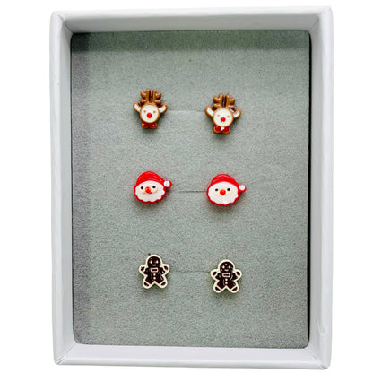 Vintage Reindeer, Santa, Gingerbread - Stud Earrings Gift Set