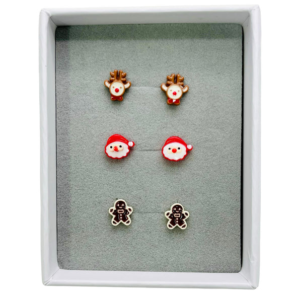 10mm Vintage Reindeer, Santa, Gingerbread - Stud Earrings Set