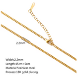 Curb Chain Necklace 18K Gold PVD Plated Stainless Steel, 2.2mm Wide, 17" Long