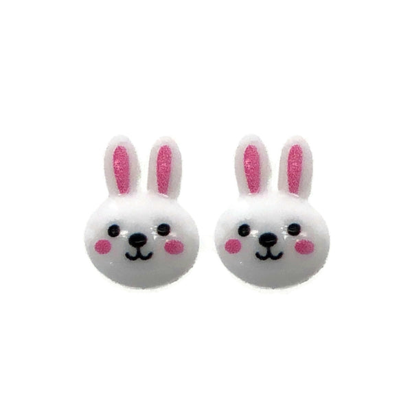Plastic Post Earrings or Invisible Clip On Easter Bunny Studs