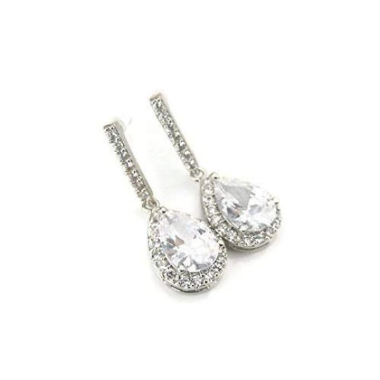 Invisible Clip On Earrings, Pear-Shaped Rhinestone Halo Drop
