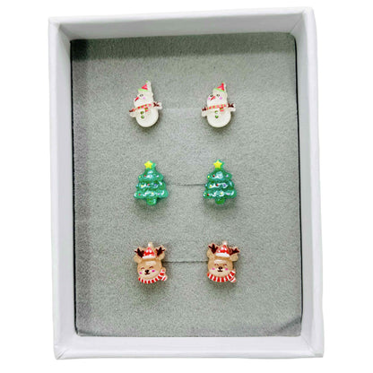 10mm Snowman, Christmas Tree, Reindeer - Stud Earrings Gift Set