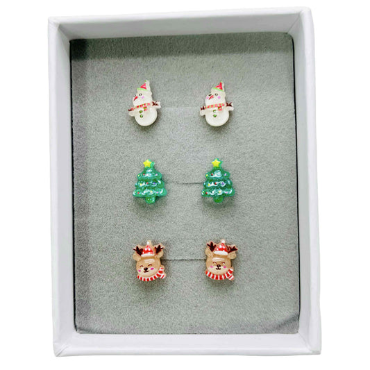 10mm Snowman, Christmas Tree, Reindeer - Stud Earrings Gift Set