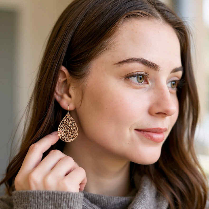 Filigree Leaf Teardrop Dangle Earrings, 16 Colors