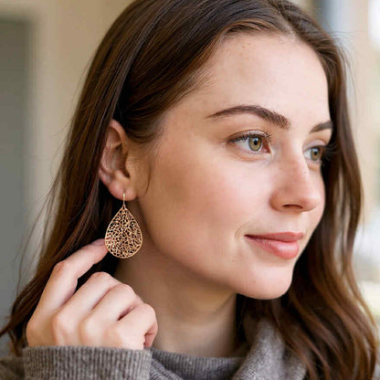 Filigree Leaf Teardrop Dangle Earrings, 16 Colors