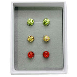 8mm Glitter Cabochons, Green, Gold, Red- Stud Earrings Set