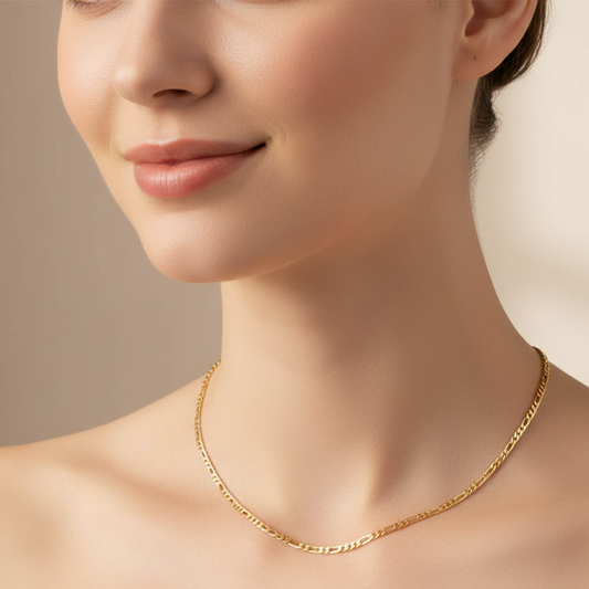 Figaro Necklace 18K Gold PVD Plated Stainless Steel, 3.0mm Wide, 17" Long