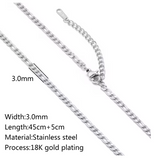 Collier Figaro en acier inoxydable plaqué or 18 carats, largeur 3,0 mm, longueur 17" 