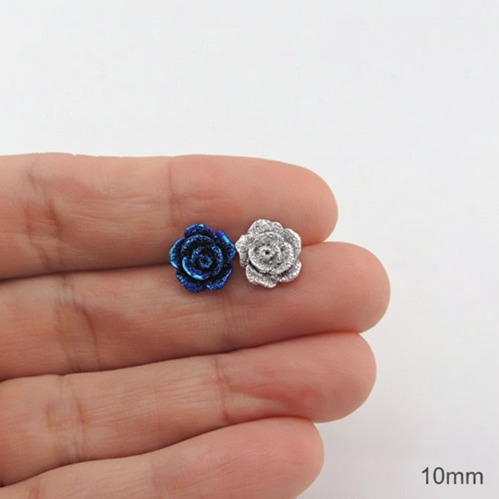 Glitter Rose Stud Earrings, 2 Sizes