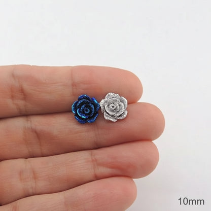 Glitter Rose Stud Earrings, 2 Sizes