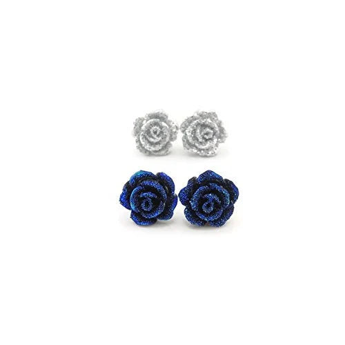 Glitter Rose Stud Earrings, 2 Sizes