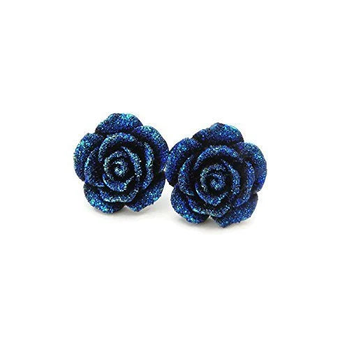 Glitter Rose Stud Earrings, 2 Sizes