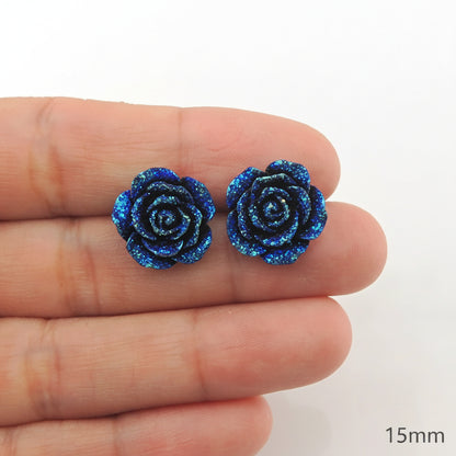 Glitter Rose Stud Earrings, 2 Sizes