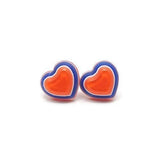 3D Striped Heart Stud Earrings, 12mm