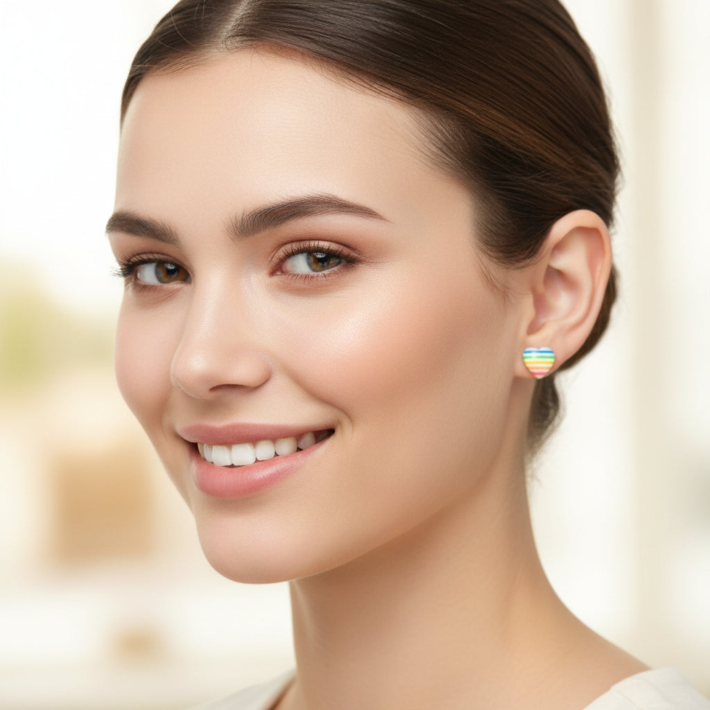 Rainbow Heart Stud Earrings