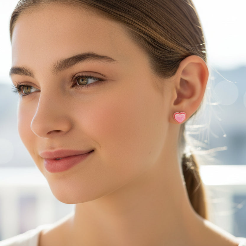 3D Striped Heart Stud Earrings