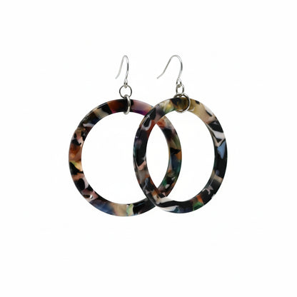 Acrylic Circle Hoop Dangle Earrings - 3 Colors