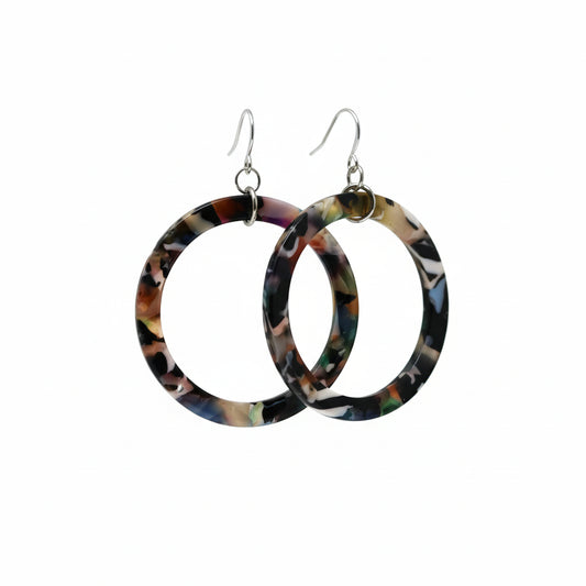 Acrylic Circle Hoop Dangle Earrings - 3 Colors
