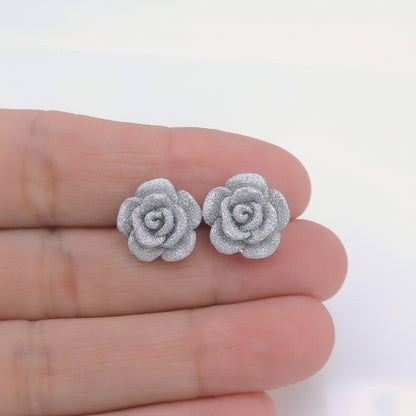 Glitter Rose Stud Earrings