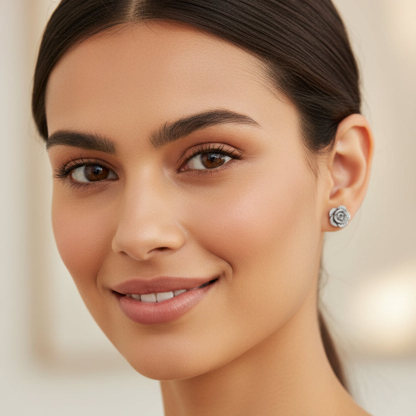 Glitter Rose Stud Earrings