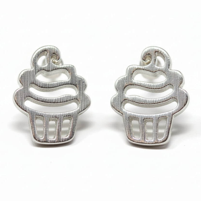 Cupcake Earrings, Silver Color