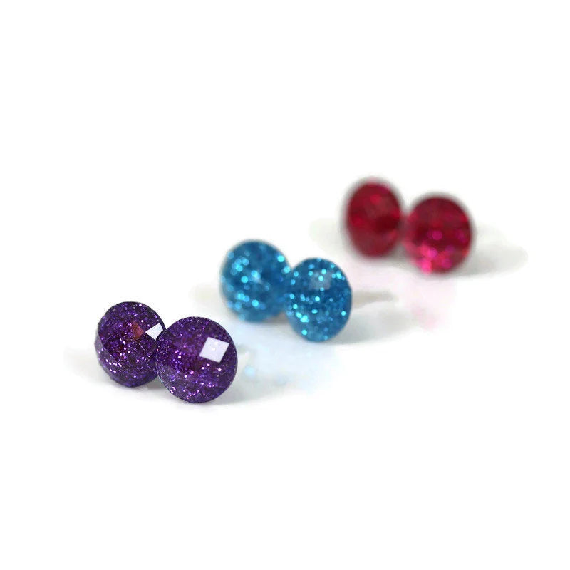 Faceted Glitter Cabochon Stud Earrings