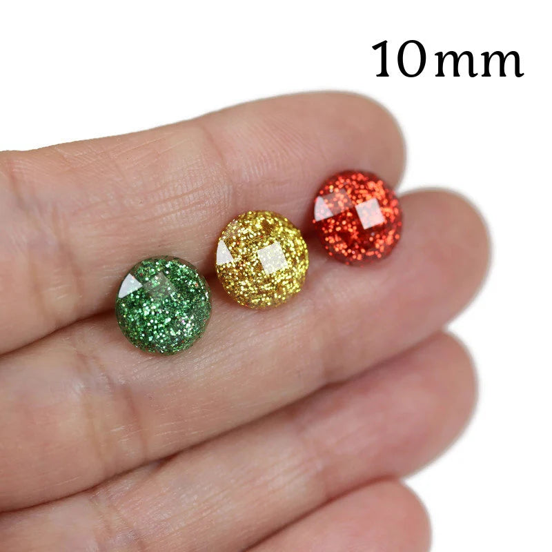 Faceted Glitter Cabochon Stud Earrings