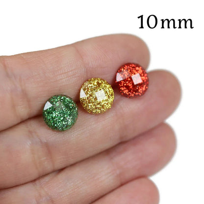 Faceted Glitter Cabochon Stud Earrings
