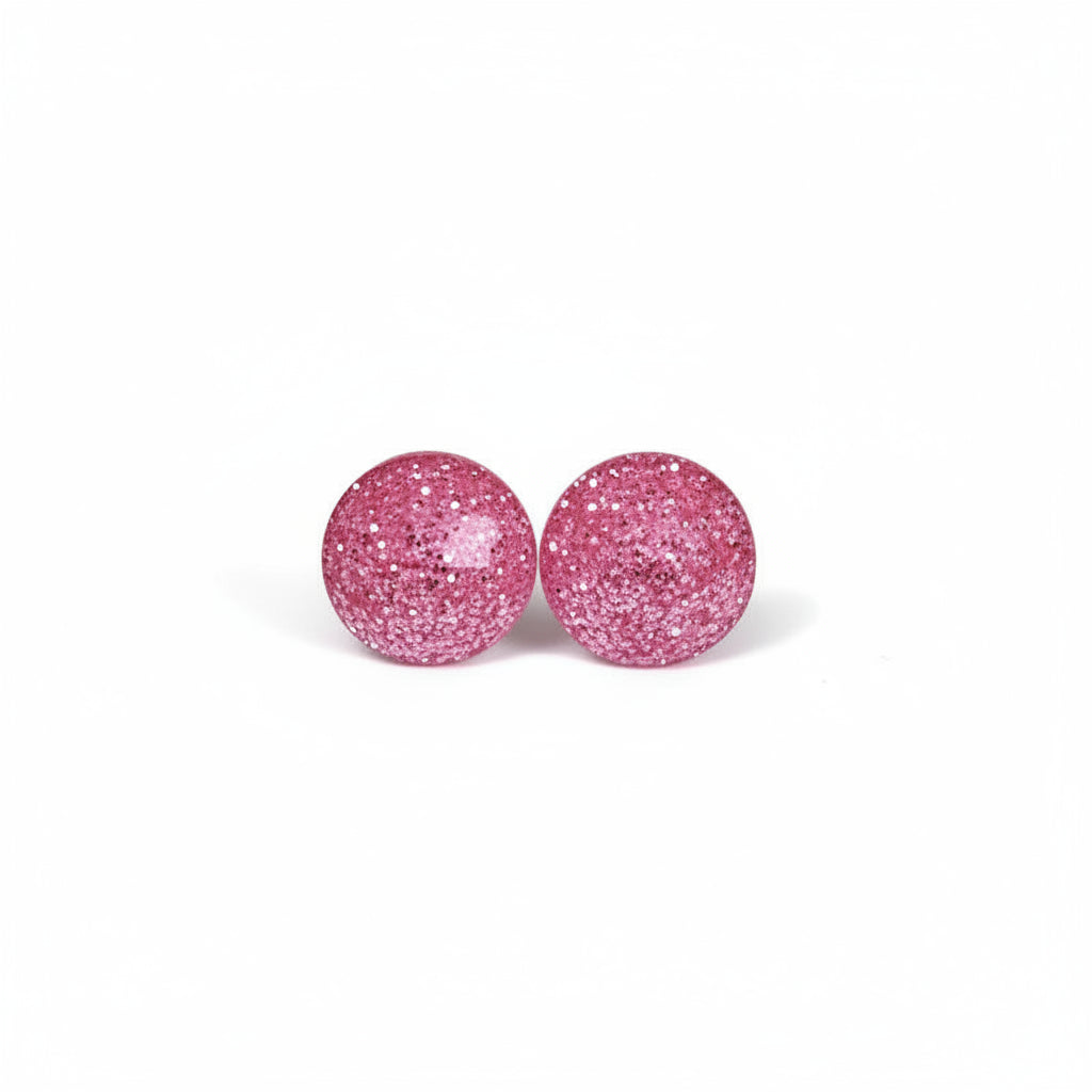 Faceted Glitter Cabochon Stud Earrings