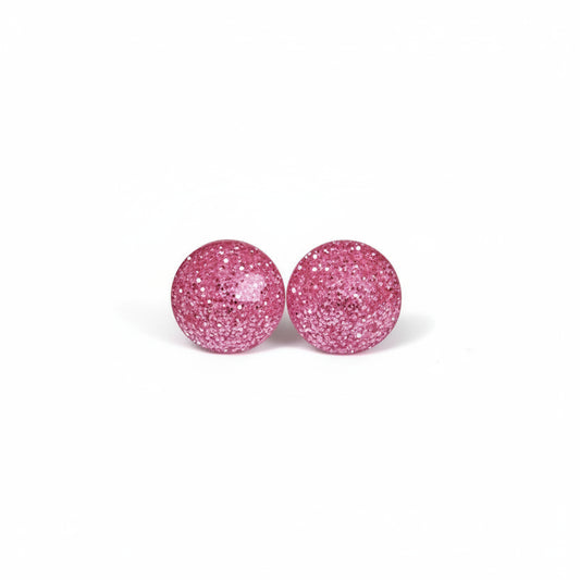 Faceted Glitter Cabochon Stud Earrings