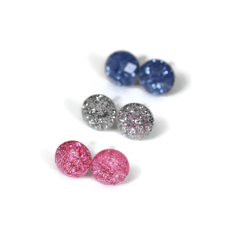Faceted Glitter Cabochon Stud Earrings